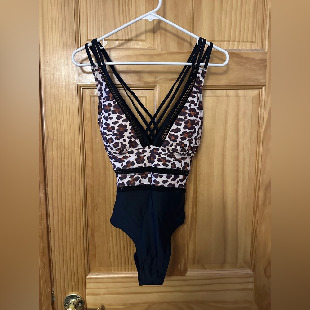Leopard and black one piece bathing suit
